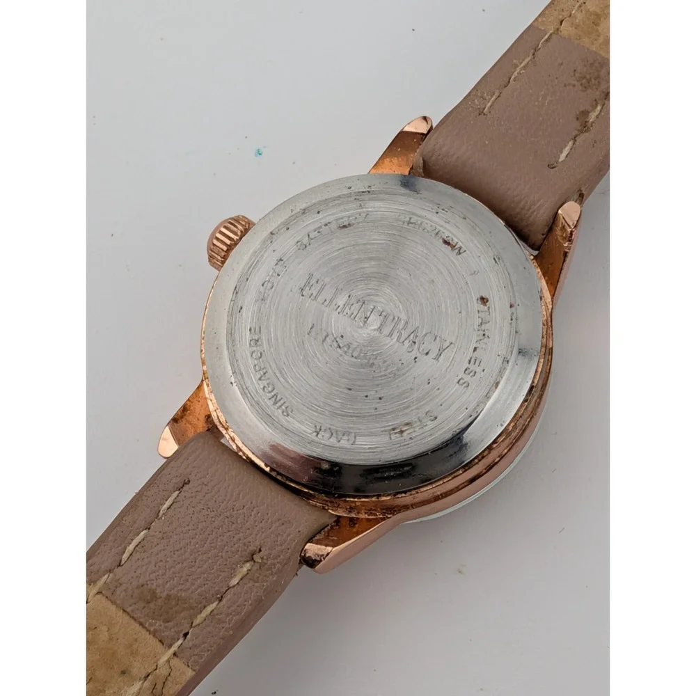 Ellen Tracy Watch Women 22mm Rose Gold Case Beige Faux Leather Band- New Battery
